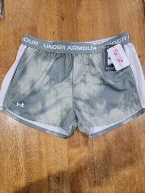 Under Armour Girl's Green Camo Athletic Shorts with White Trim Size Xl